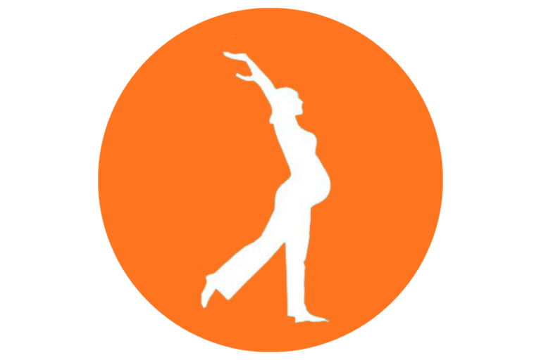 Fit in der Schwangerschaft Schwangere Frau in elegantem Sein, auf einem orangefarbenen Hintergrund.